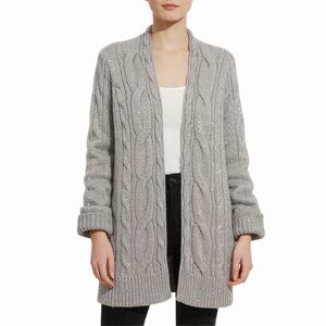 Lucky Brand Cardigan Womens XL Gray Cable Open Front Sweater Artsy Cottage Boho